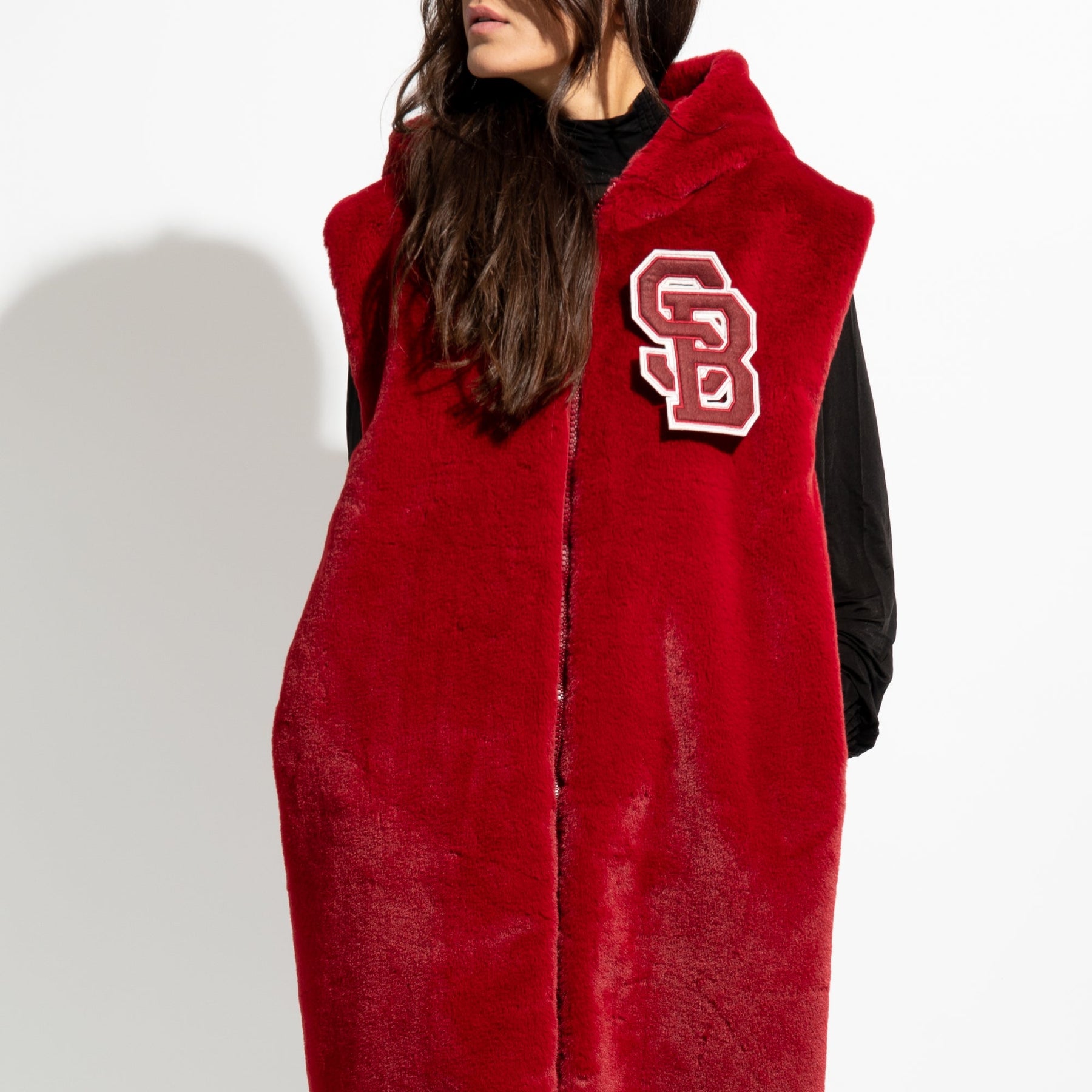 Bomber gilet lungo in pelliccia ecologica