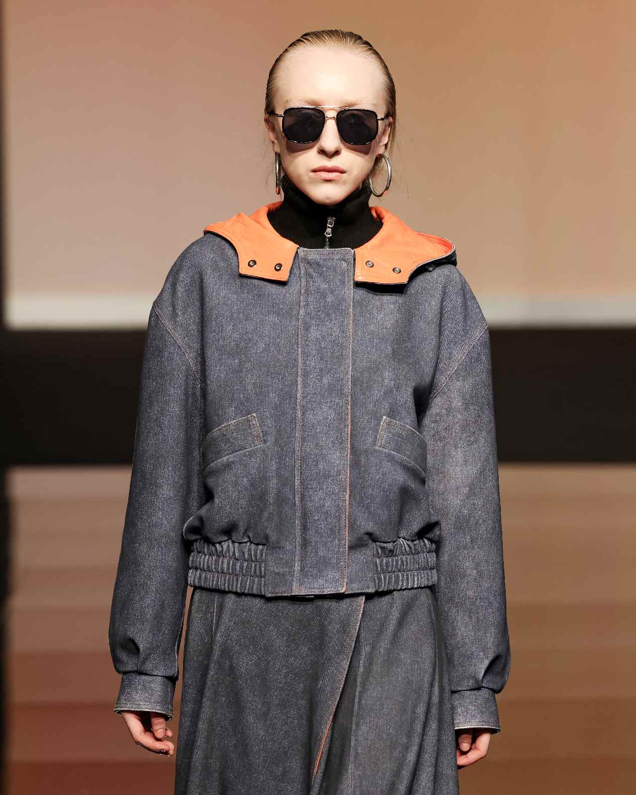 LEATHER DENIM BOMBER