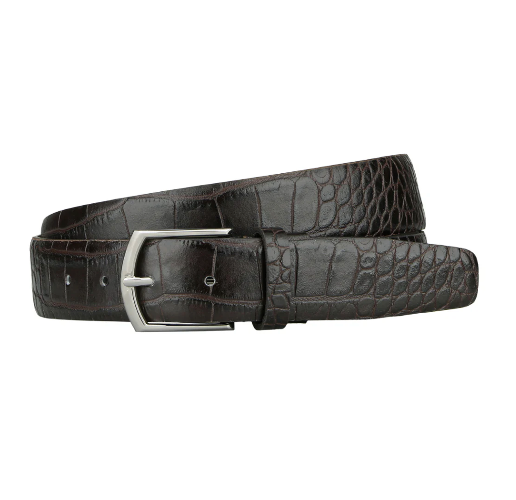 Embossed Crocodile Leather Belt