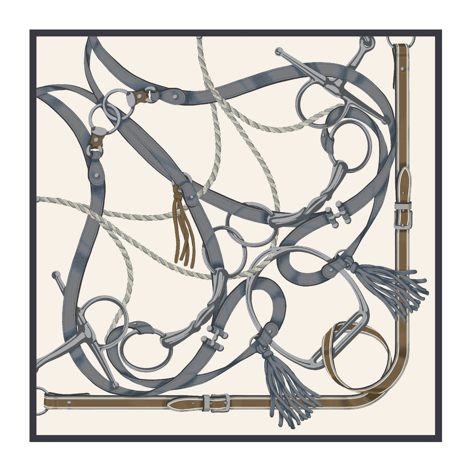 SILK SCARF WITH PLACED EQUESTRIAN PRINT SKU: F-8027.19