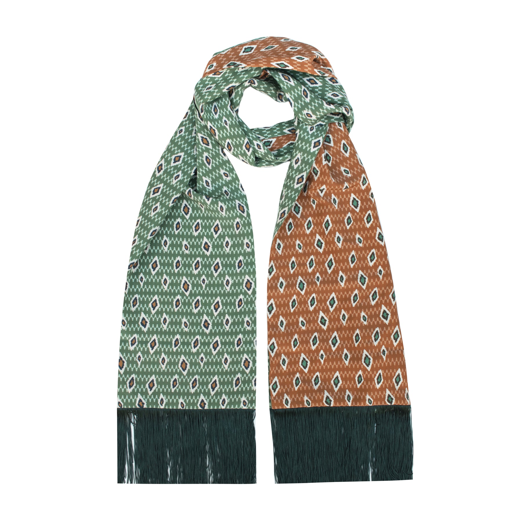 DOUBLEFACE SILK SCARF WITH DIAMOND MOTIF PRINTED AND FRINGES SKU: MAGNETIC WAVES