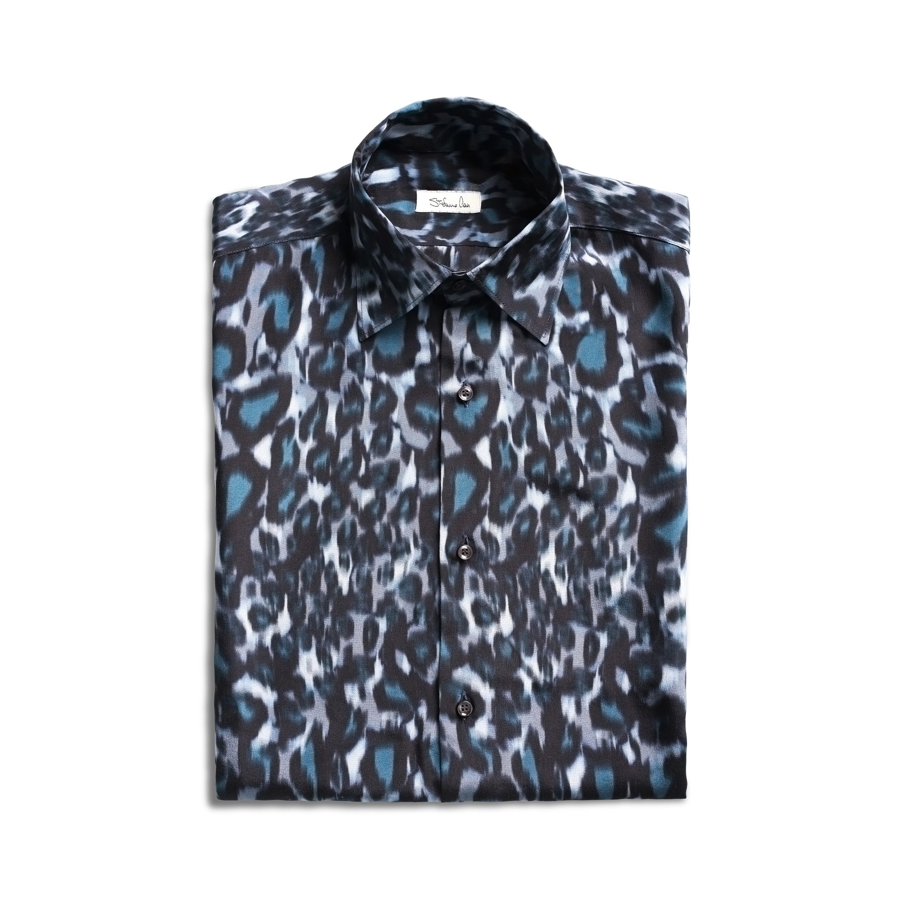 SILK SHIRT WITH LEOPARD PRINT - NAVY                                                     SKU: SC.CS.003