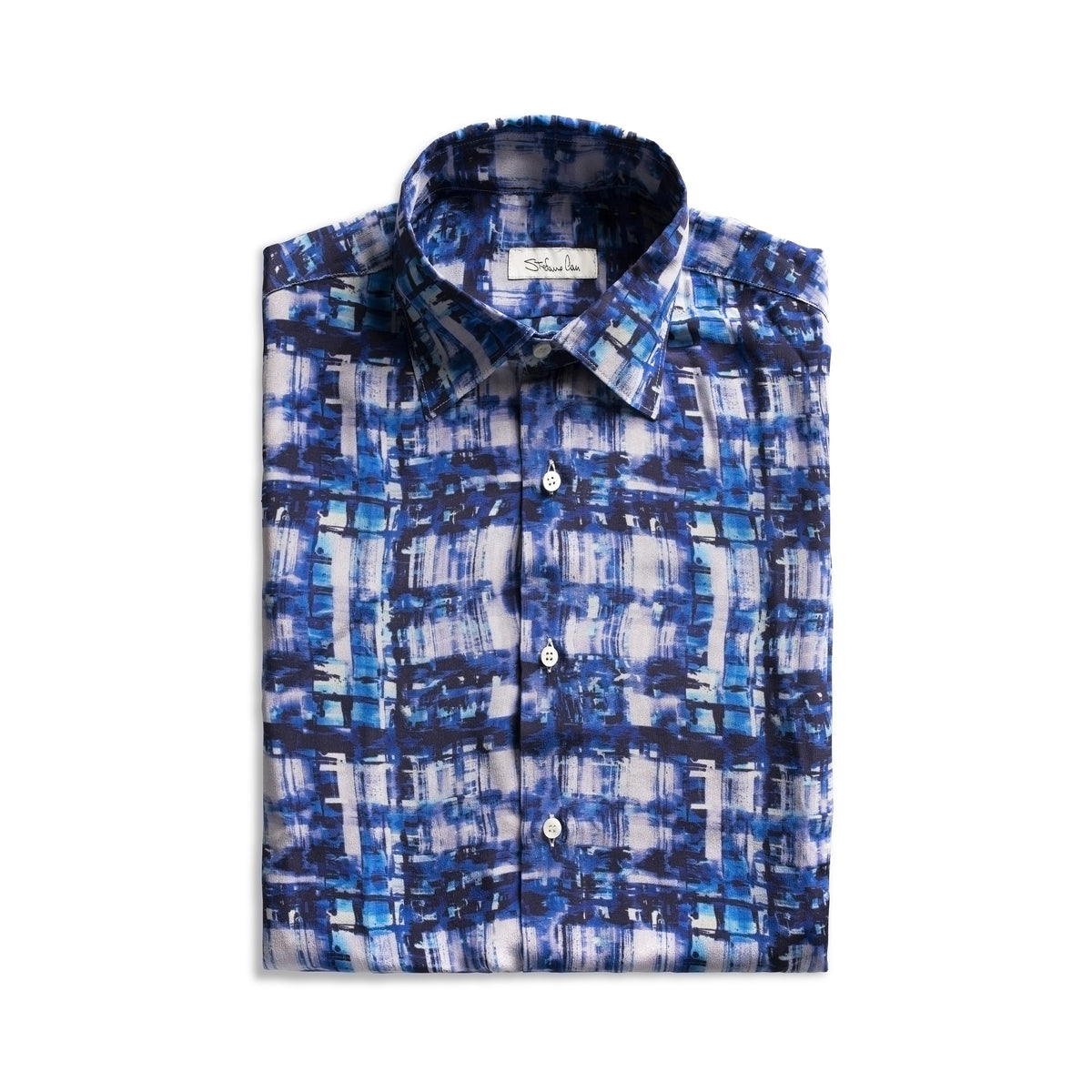 SILK SHIRT WITH ABSTRACT PRINT - NAVY SKU: SC.CS.005