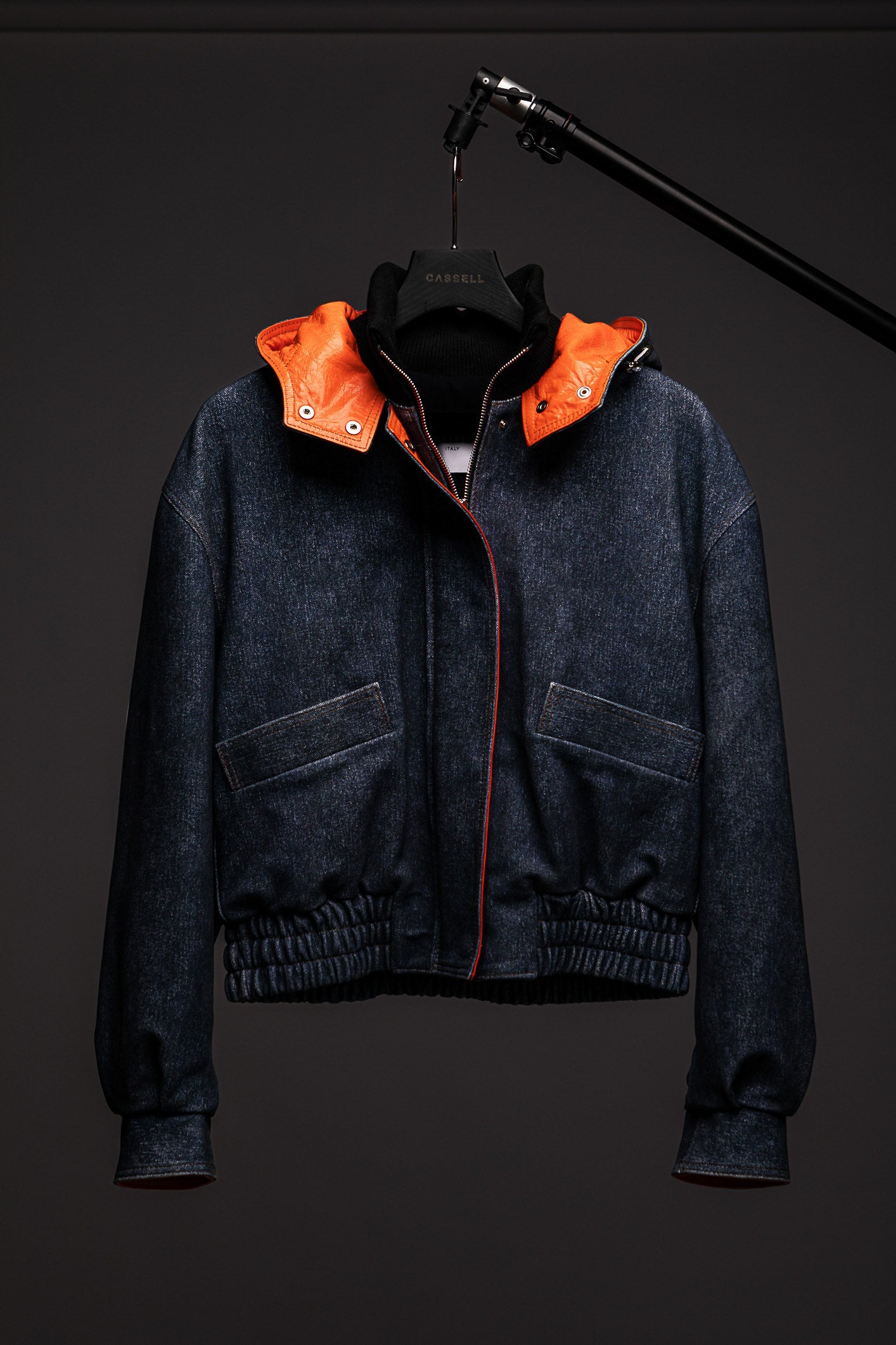 LEATHER DENIM BOMBER