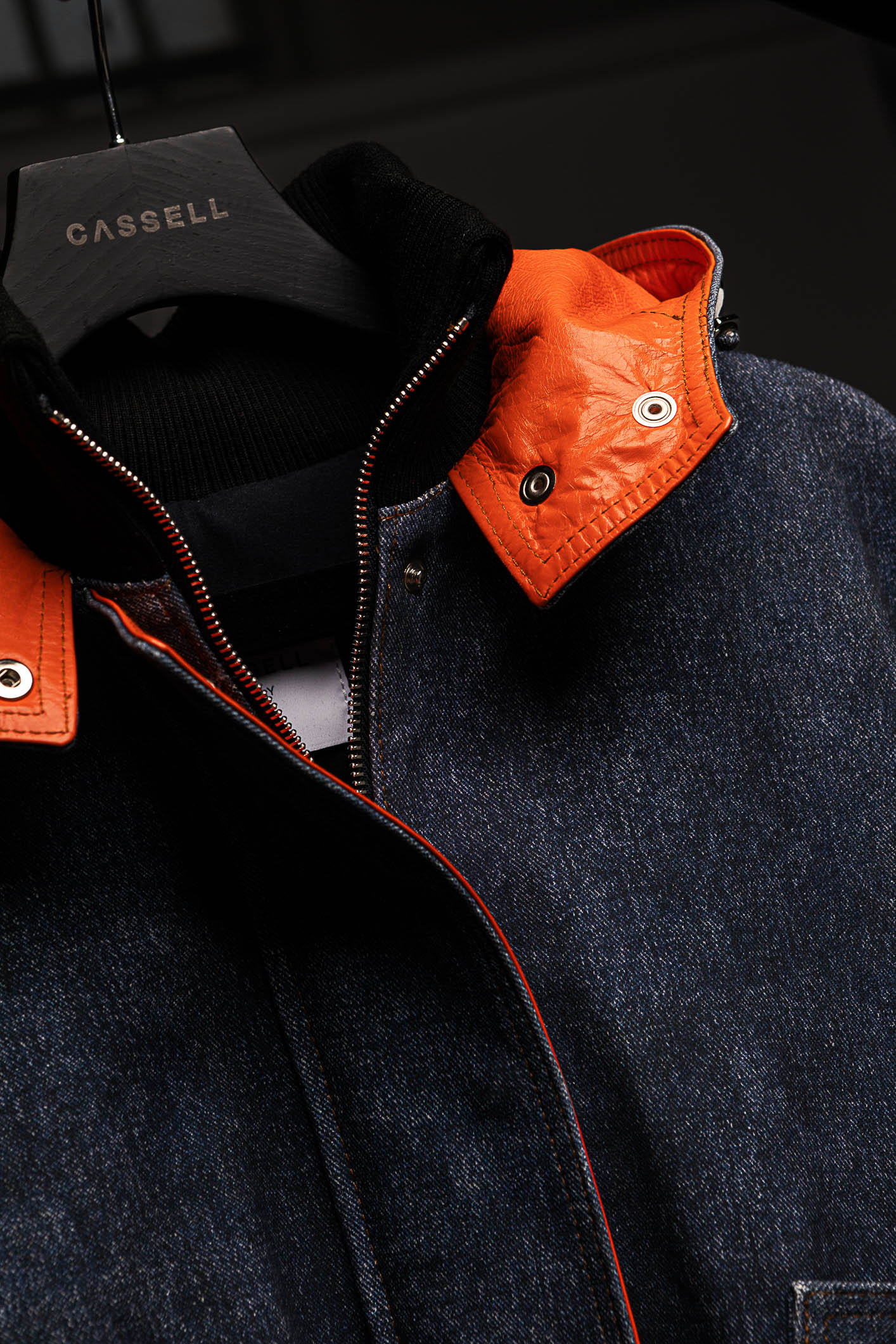 LEATHER DENIM BOMBER