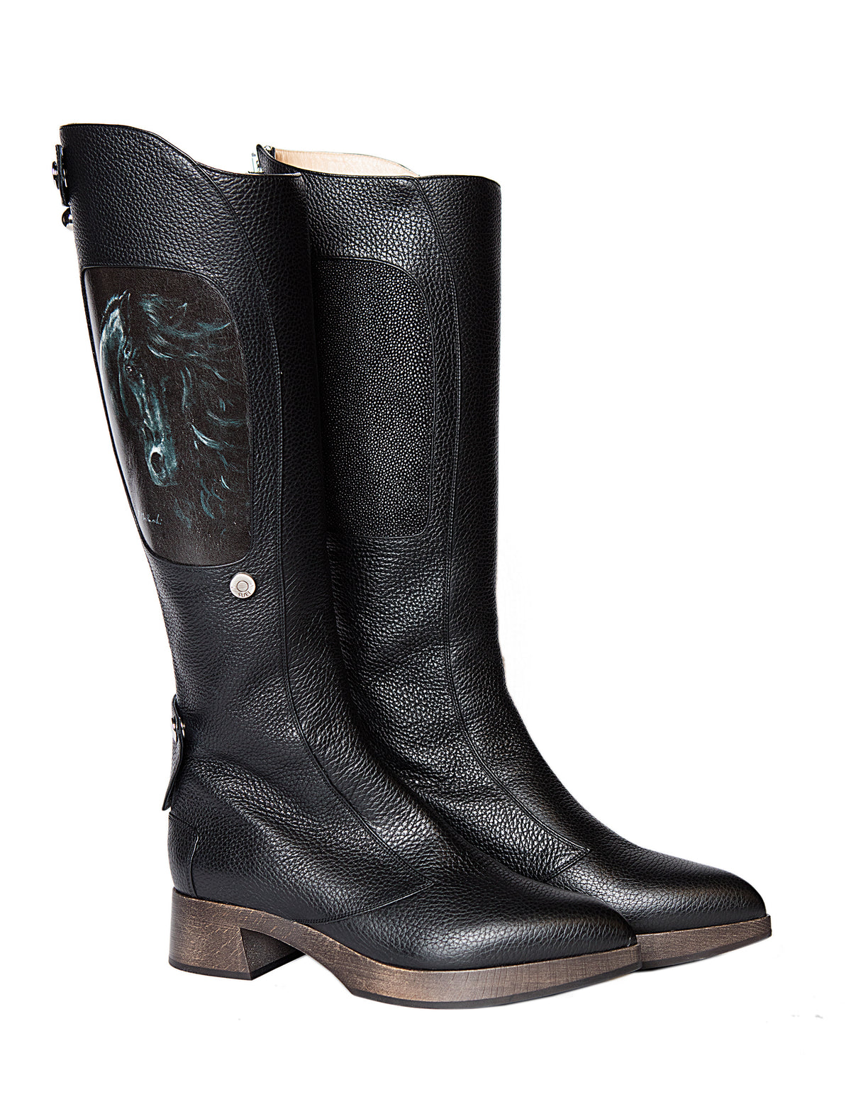 BOOTS WITH BLACK HORSE ART PRINTING