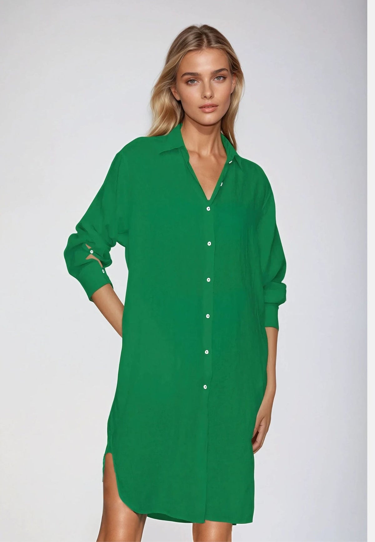 Oversized Shirt Dress - Linen Green