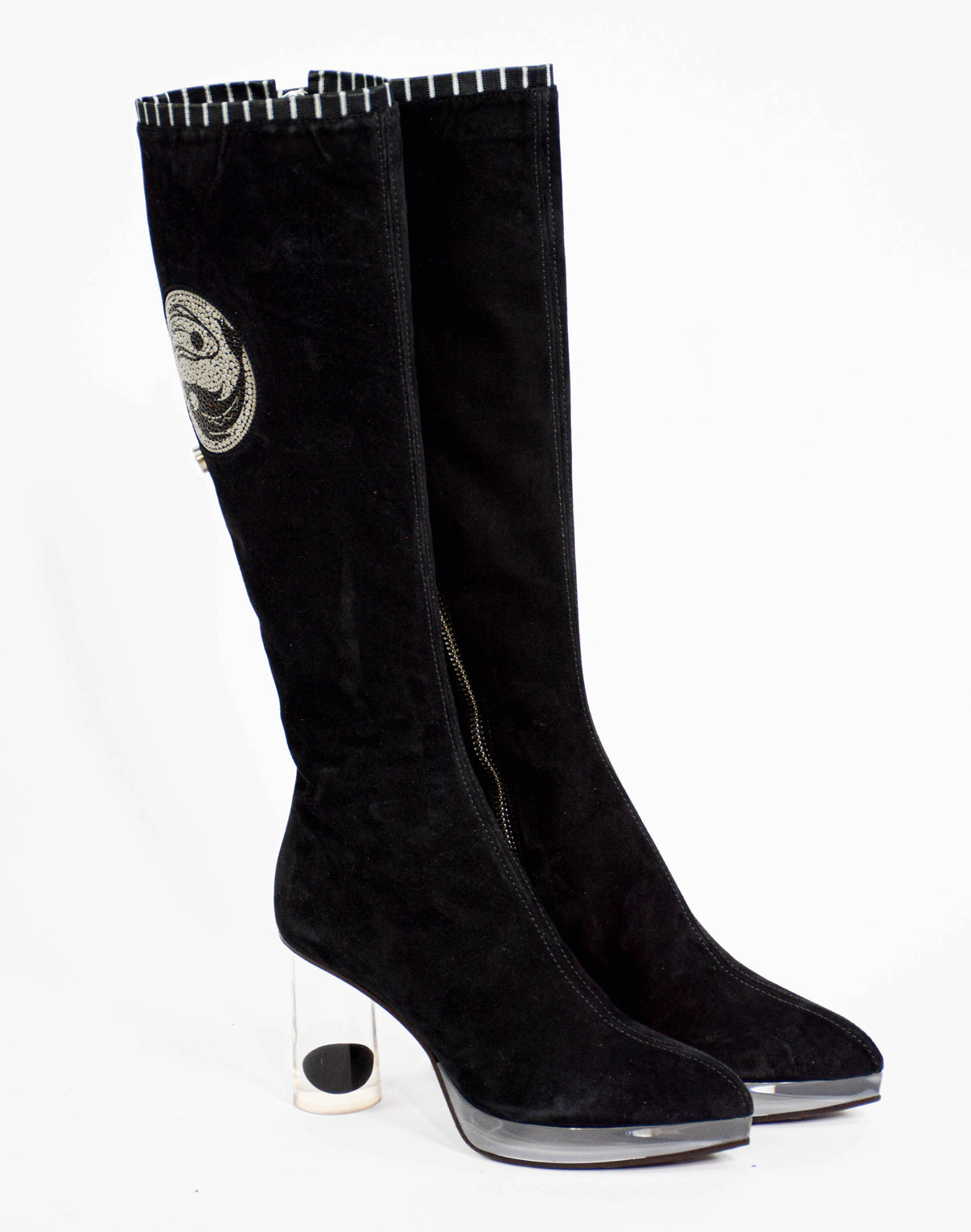 HIGH BOOTS WITH TRANSPARENT HEELS AND YIN&YANG MOTIVE