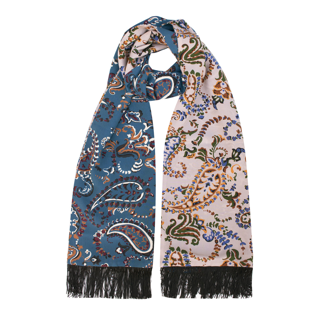 DOUBLEFACE SILK SCARF WITH PAISLEY MOTIF PRINTED AND FRINGES SKU: BATIK