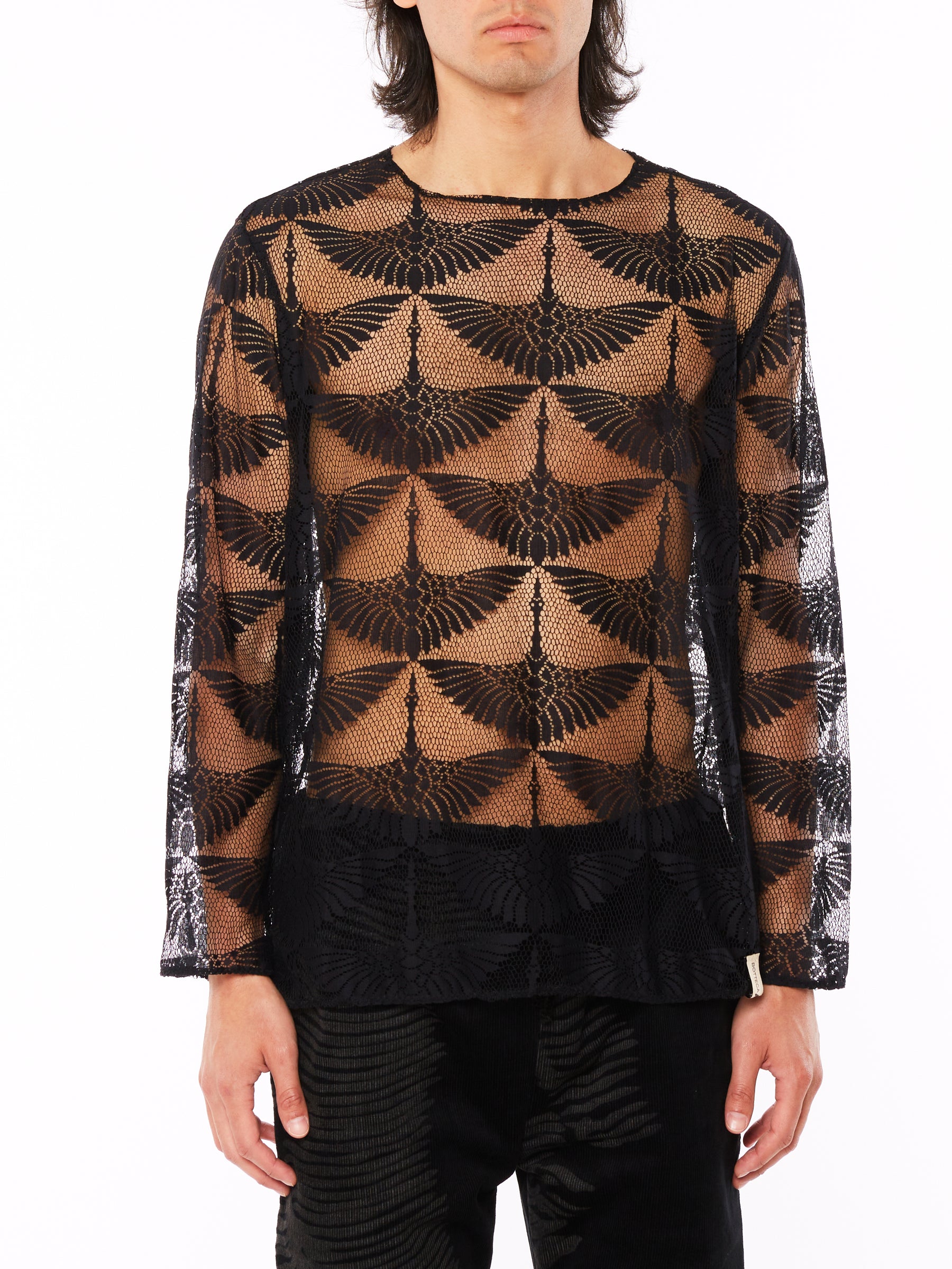 BLACK LACE LONG SLEEVE T-SHIRT (M)