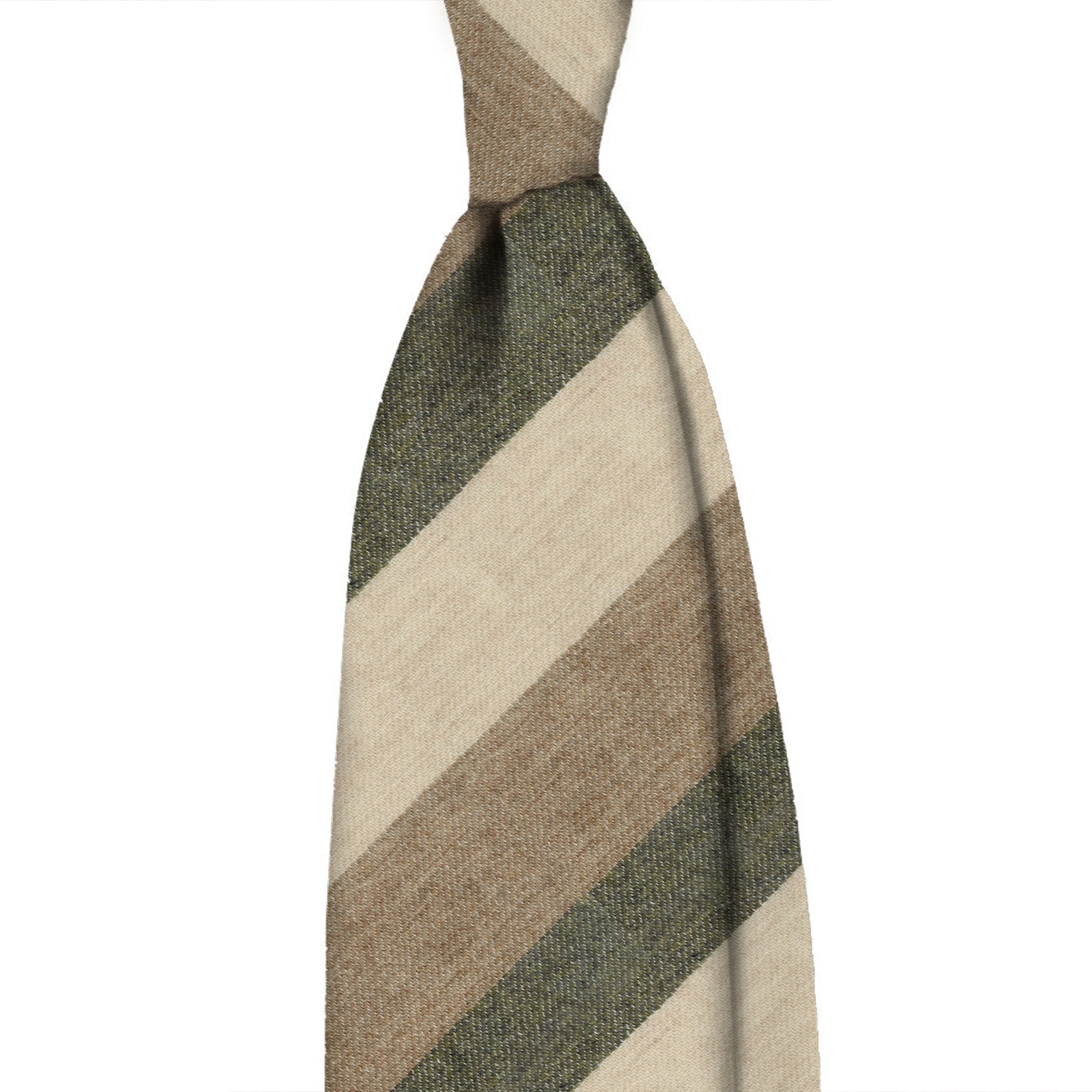 Block stripe cashmere 3 folds tie - Camel