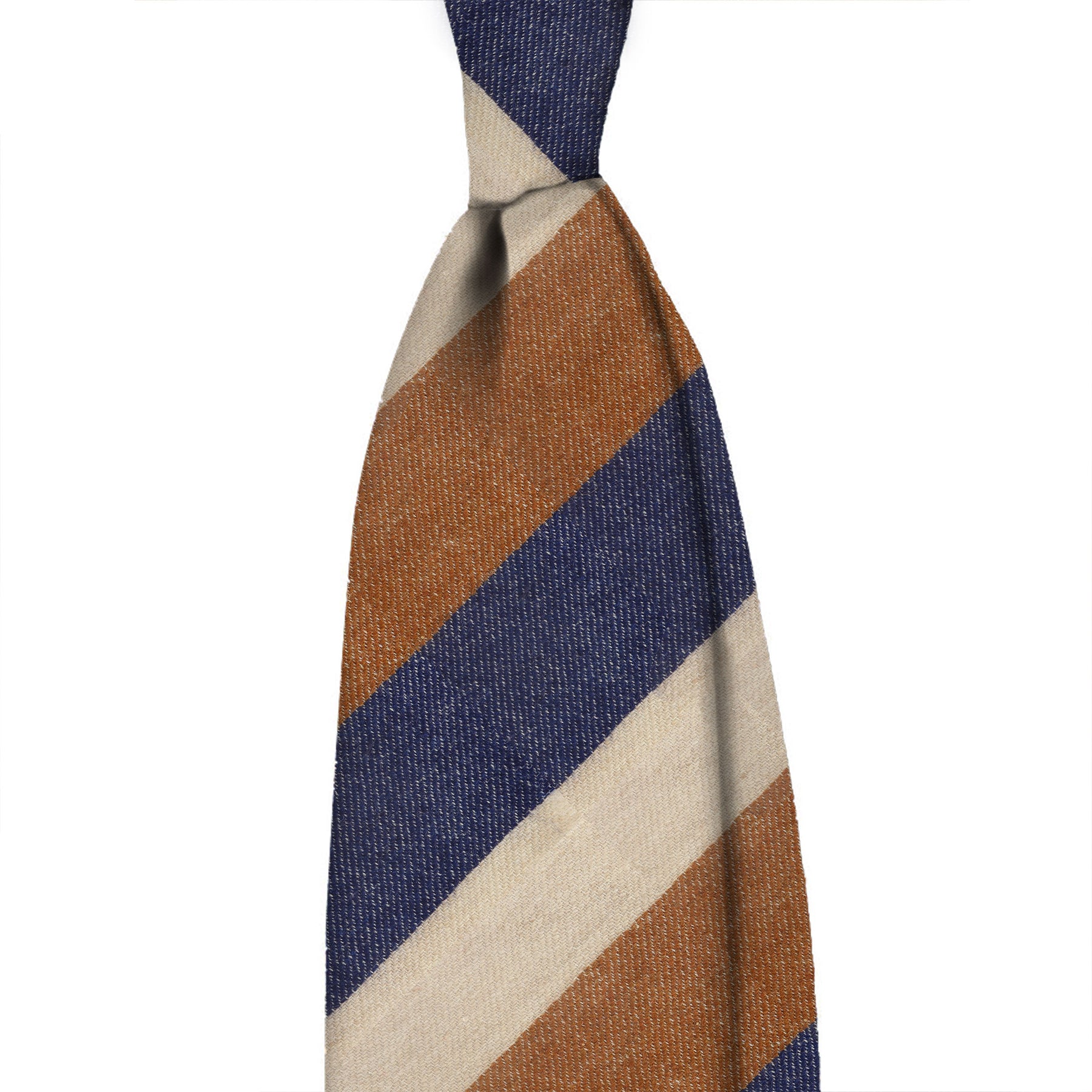 Block stripe cashmere 3 folds tie - Light brown