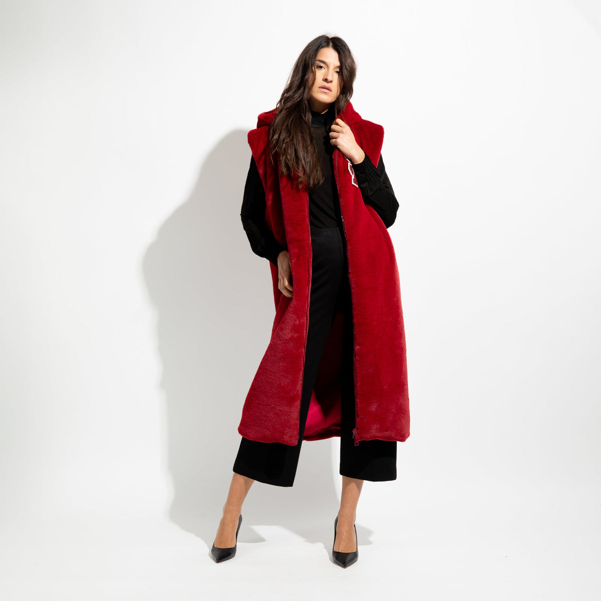 Bomber gilet lungo in pelliccia ecologica