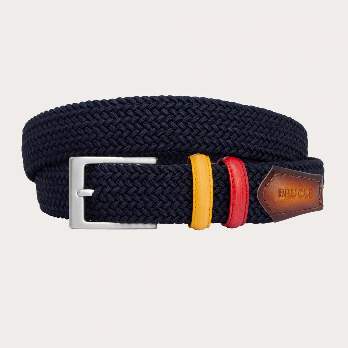Braided nickel free elastic belt with hand-colored leather