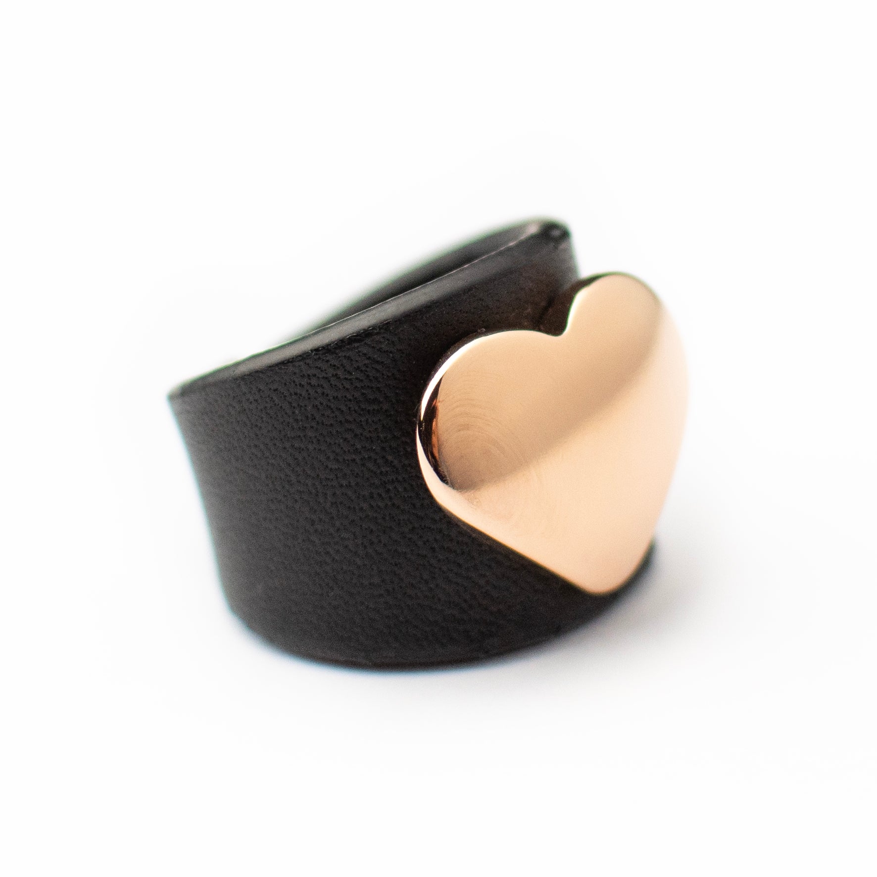 CUORE MIO RING BLACK LEATHER BRASS-ROSE GOLD