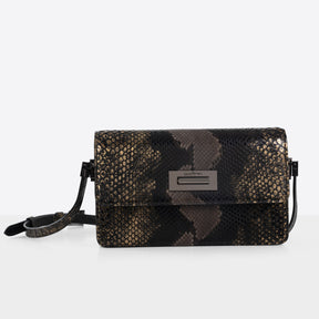 DOTTI Shoulder Bag in Black Python, Luxury Handbags. Made in Italy