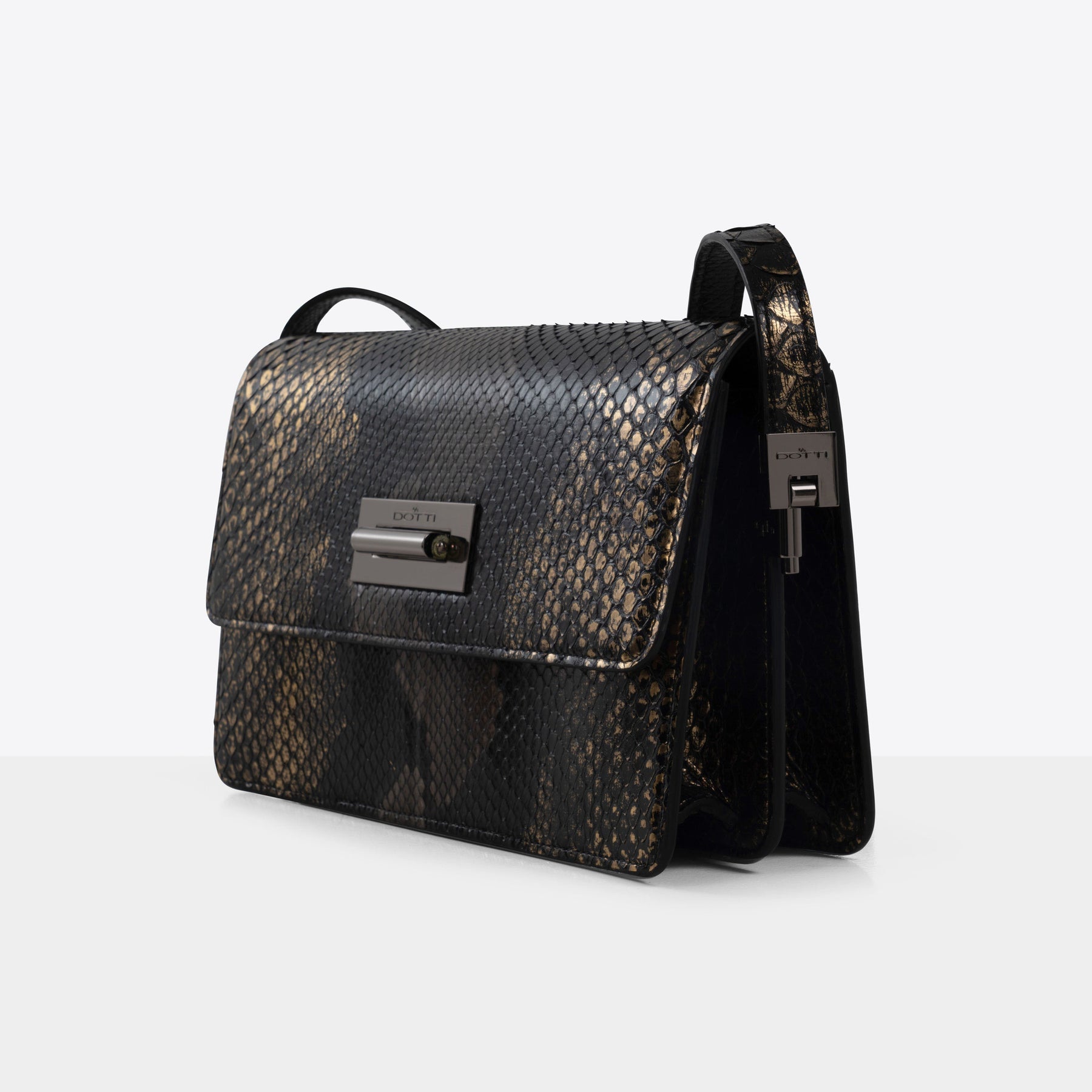 DOTTI Shoulder Bag in Black Python, Luxury Handbags. Made in Italy