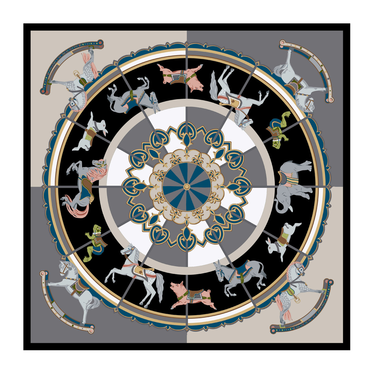 SILK SCARF WITH PLACED CAROUSEL PRINT SKU: F-8001.1