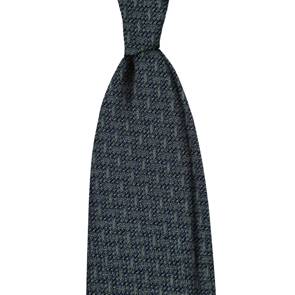 Grenadine 3 folds unlined tie - dark green zig zag