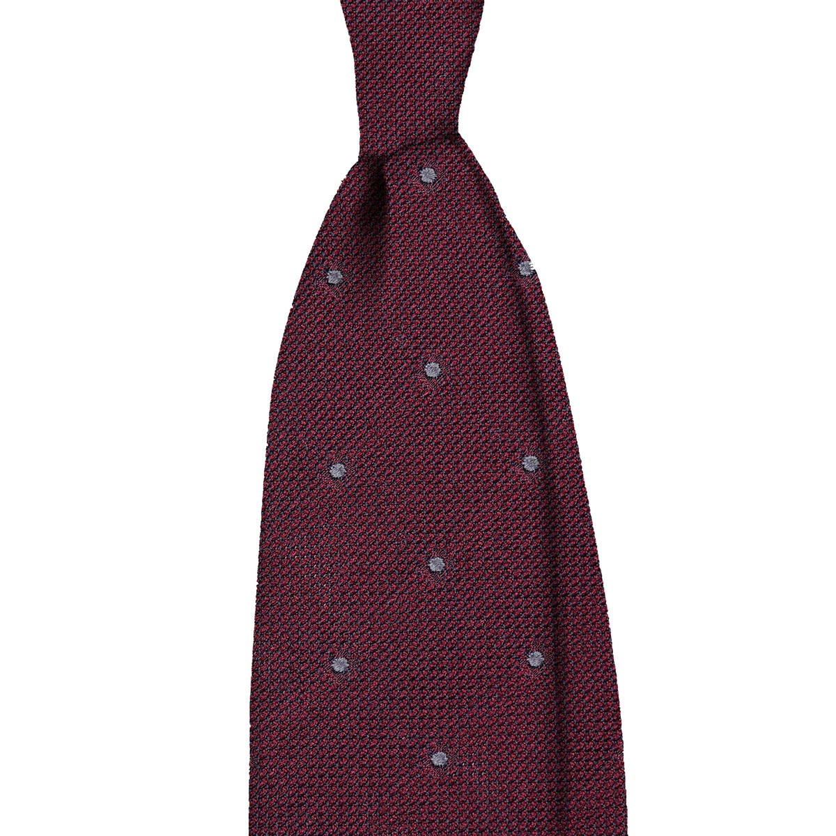 Grenadine 3 folds unlined tie with grey dots - burgundy