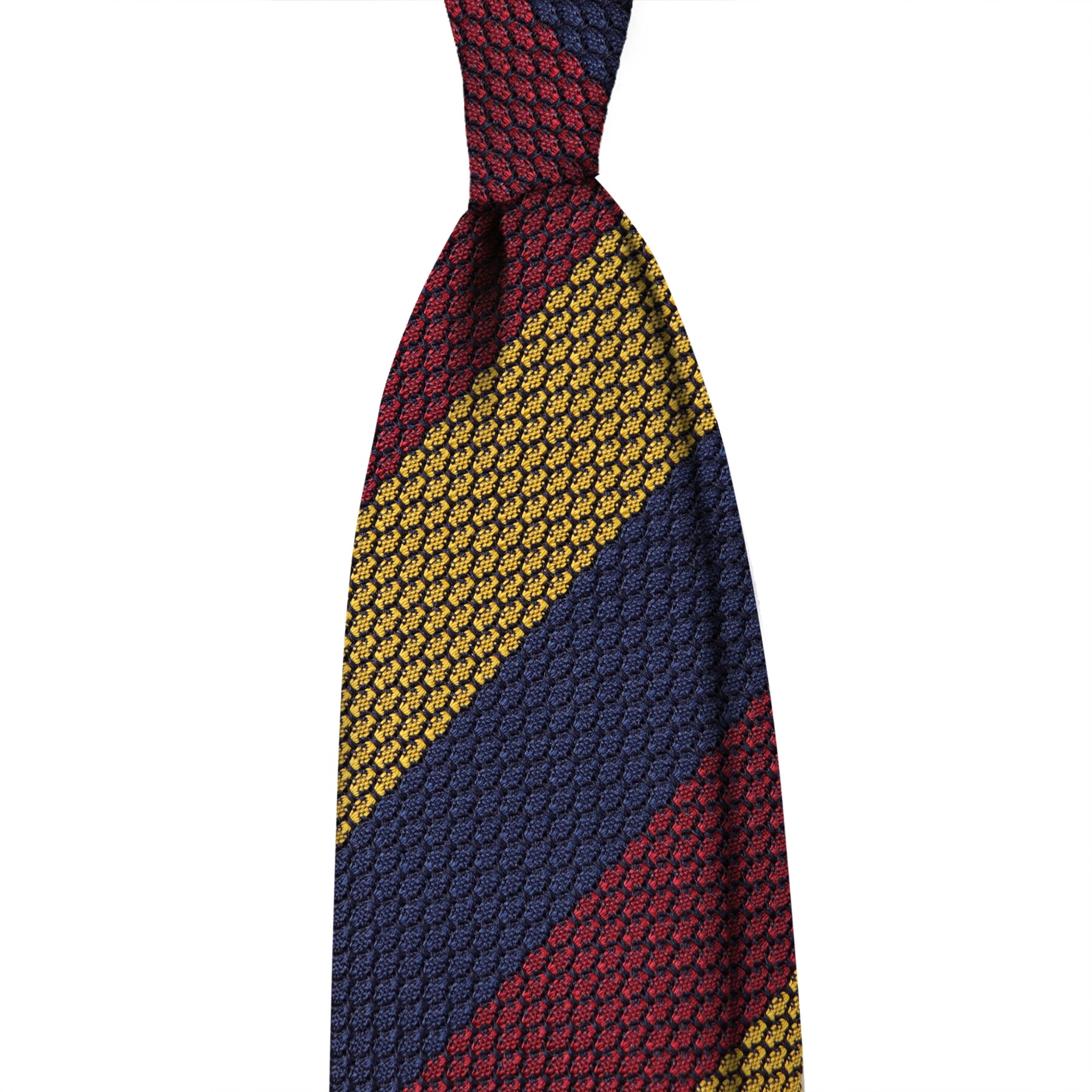 Grenadine Stripes 3 folds unlined tie - mustard/bordeaux/navy