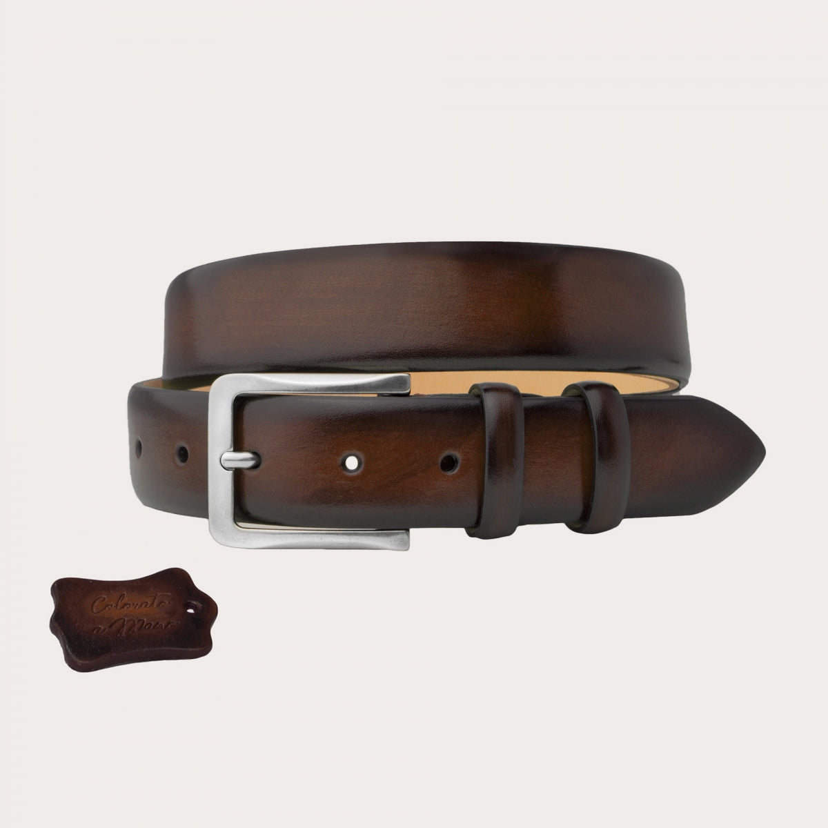 Hand-colored and hand-shaded leather Patina brown belt