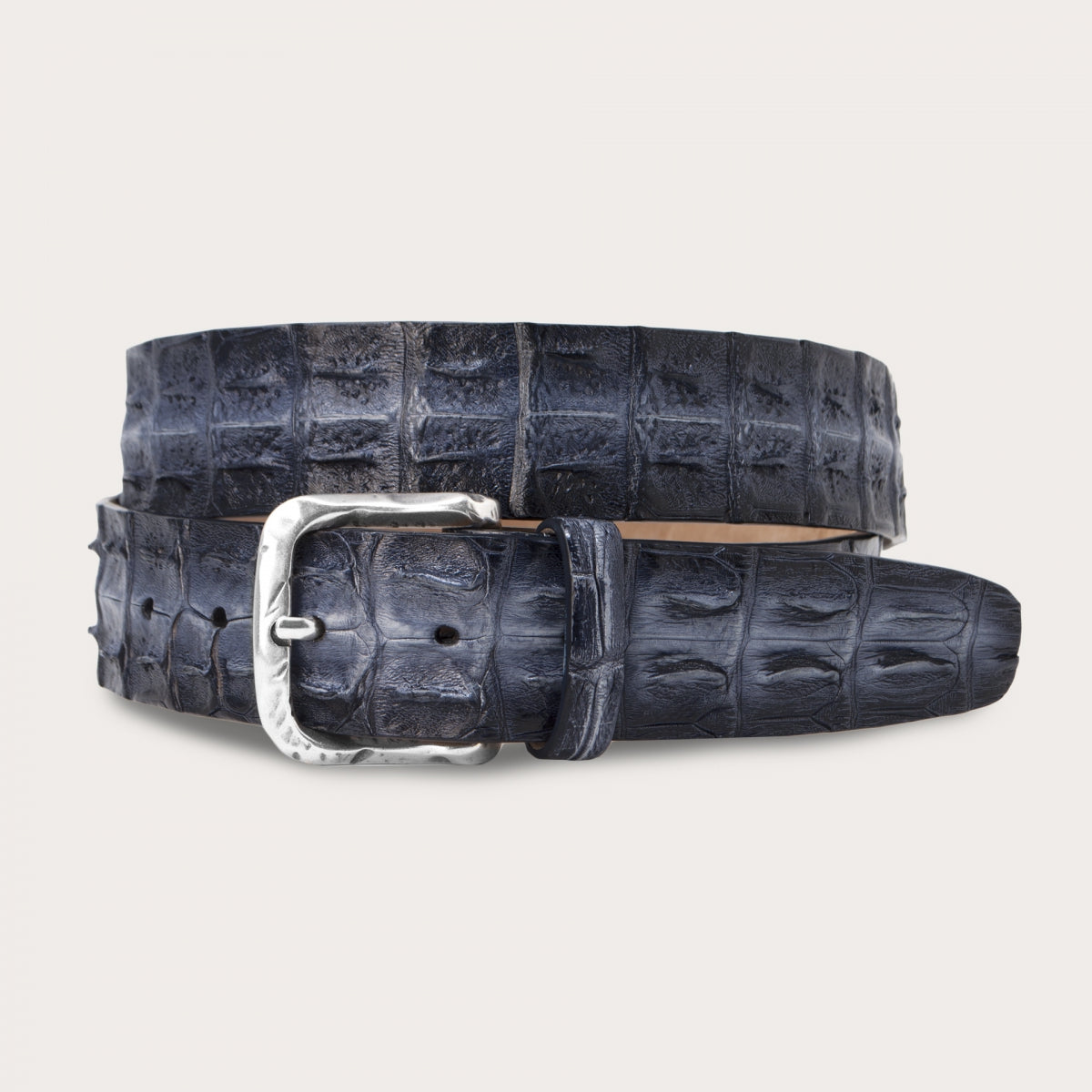 Hand-colored crocodile luxury belt with patina effect