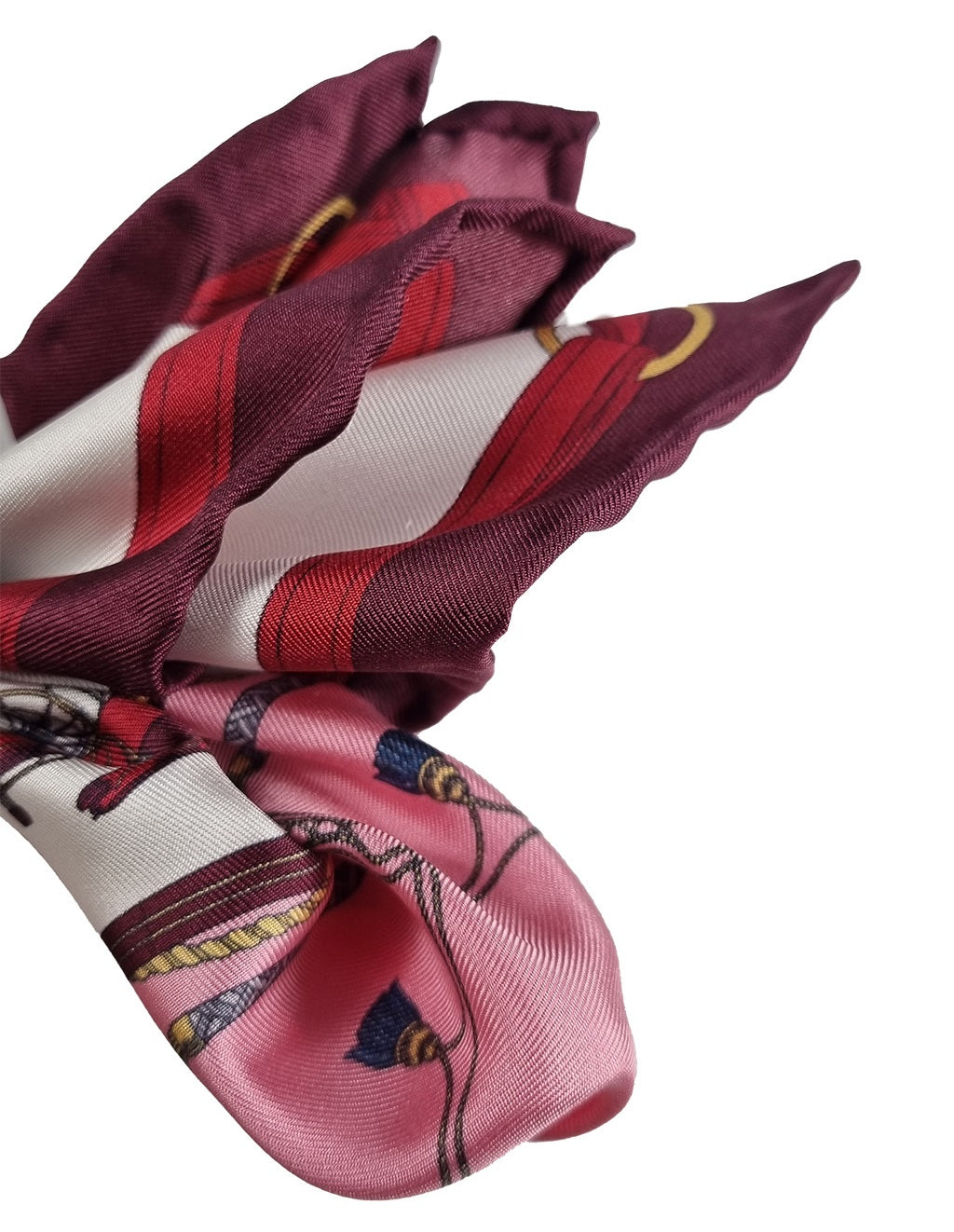 Horse motif printed silk pocket square - Bordeaux