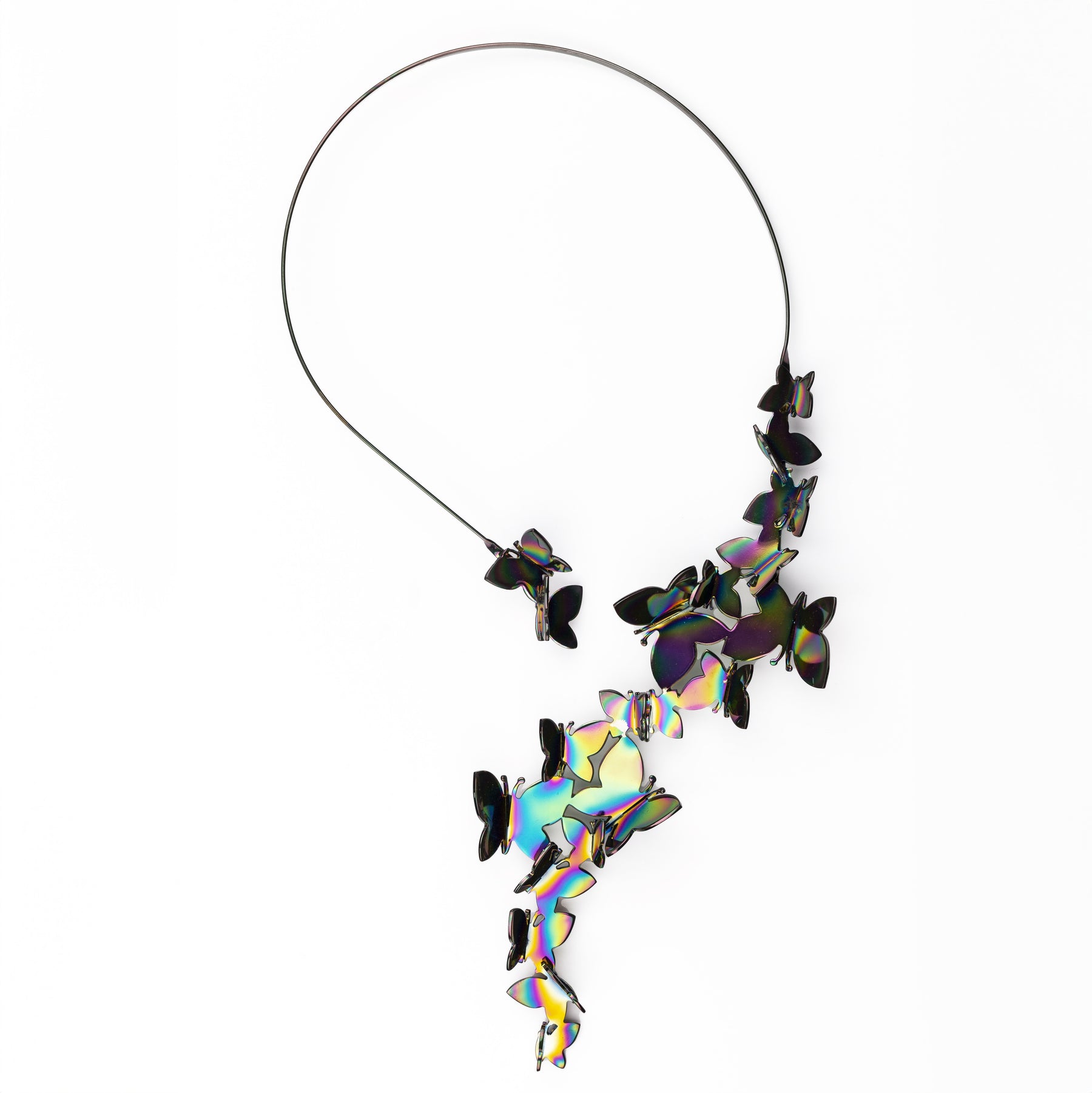 Large Multicolor Cascade Necklace with Butterflies