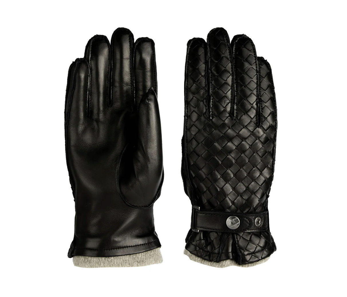 Metis Genuine Leather Braided Men's Gloves with Strap Lined in Cashmere