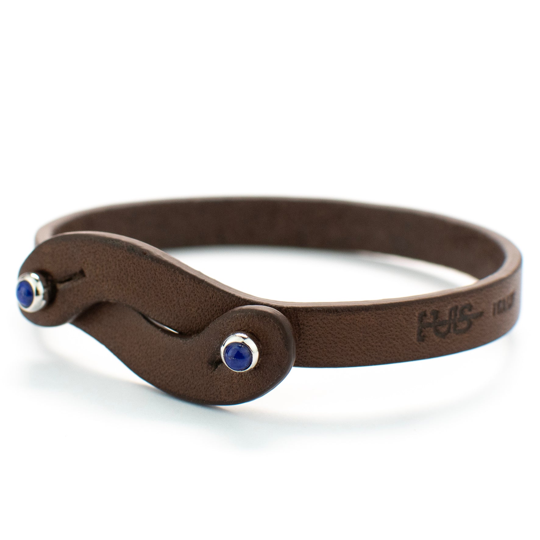 NOI BRACELET BROWN LEATHER BRASS-PALLADIUM-LAPIS LAZZULI