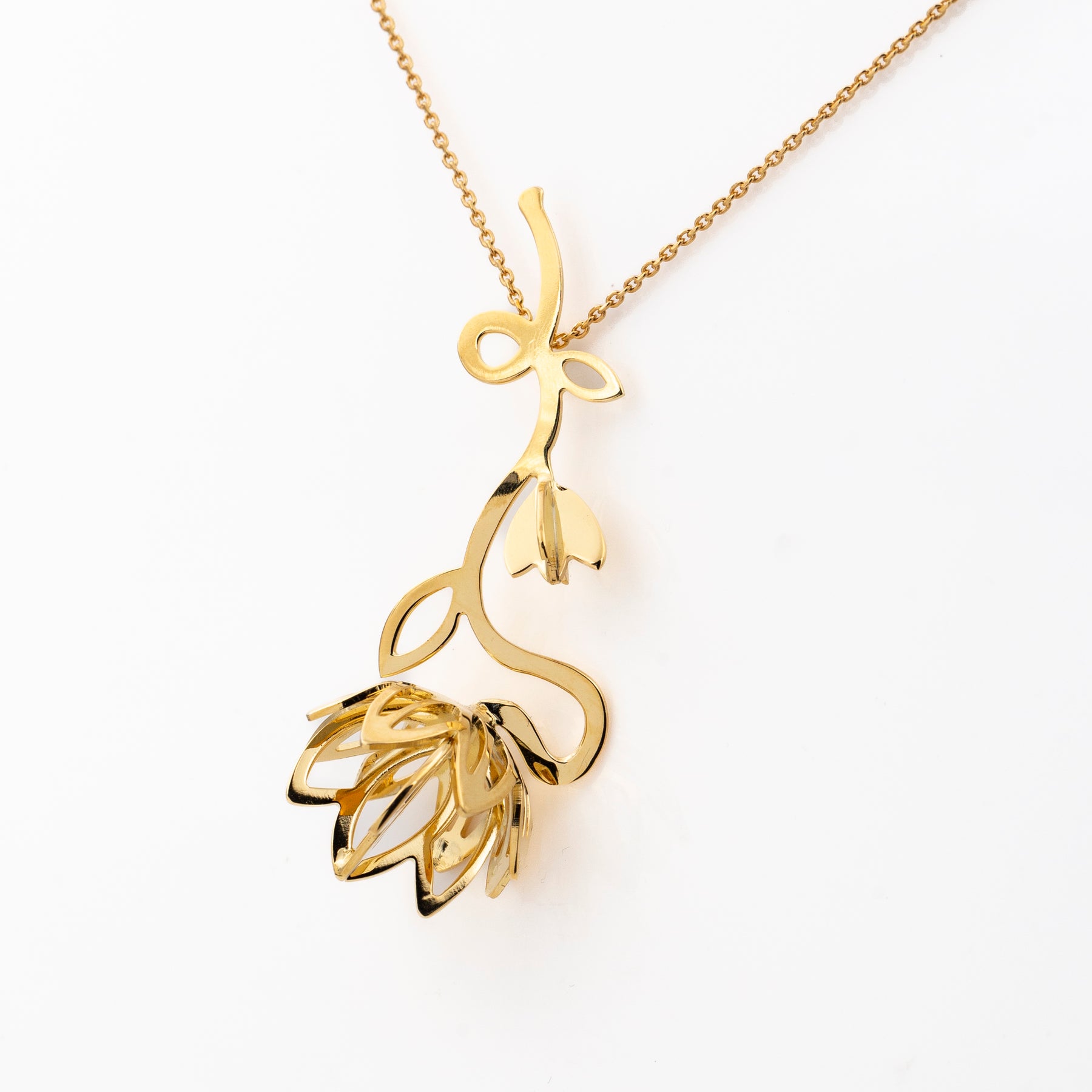 Necklace with Lotus Flower Pendant - Gold