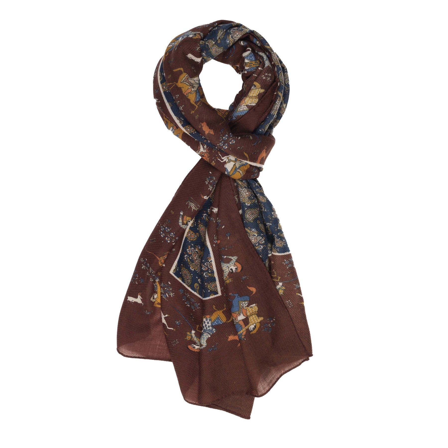 Paisley motif printed wool/cashmere scarf - Navy/Burgundy