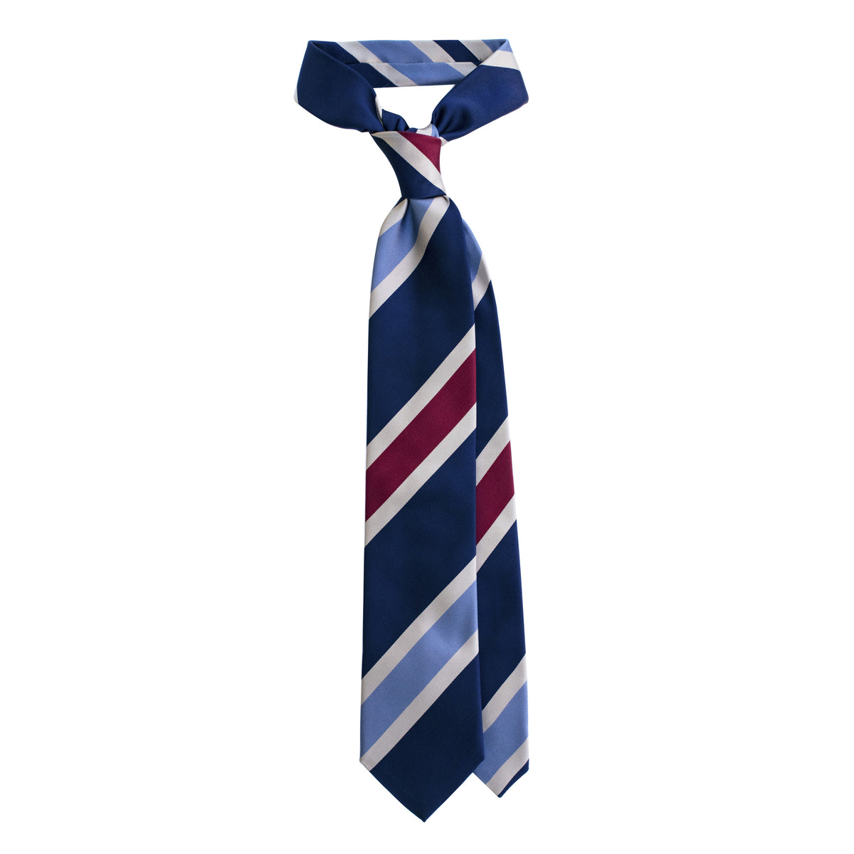 Panel Block Stripe Silk Satin Tie – Navy/Burgundy and Blue SC.16682.2