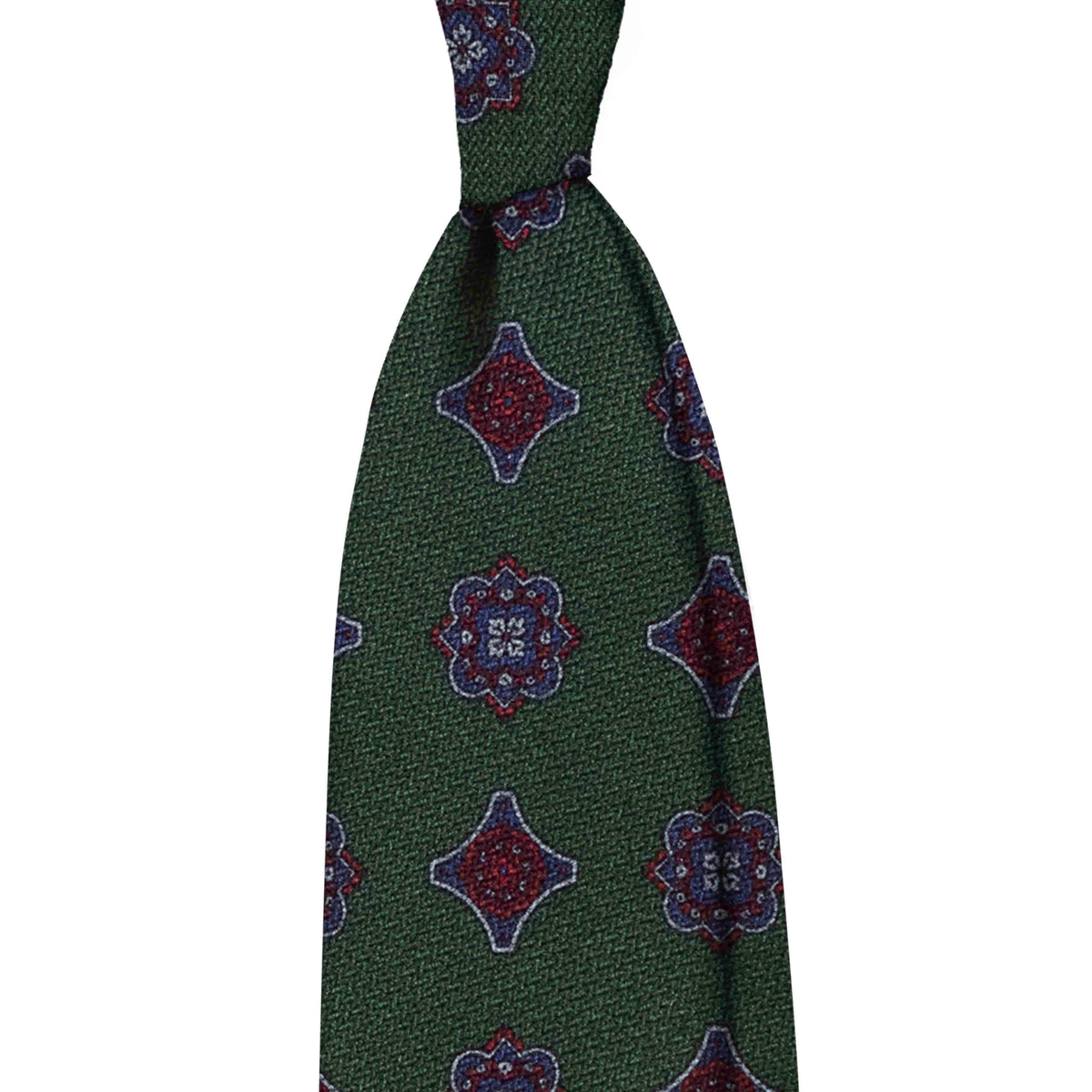 Printed 3 folds unlined medallions tie - green