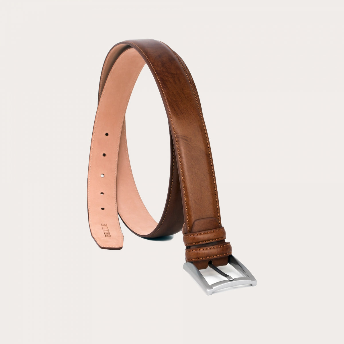 Refined belt in vegetal tanned brown cognac leather