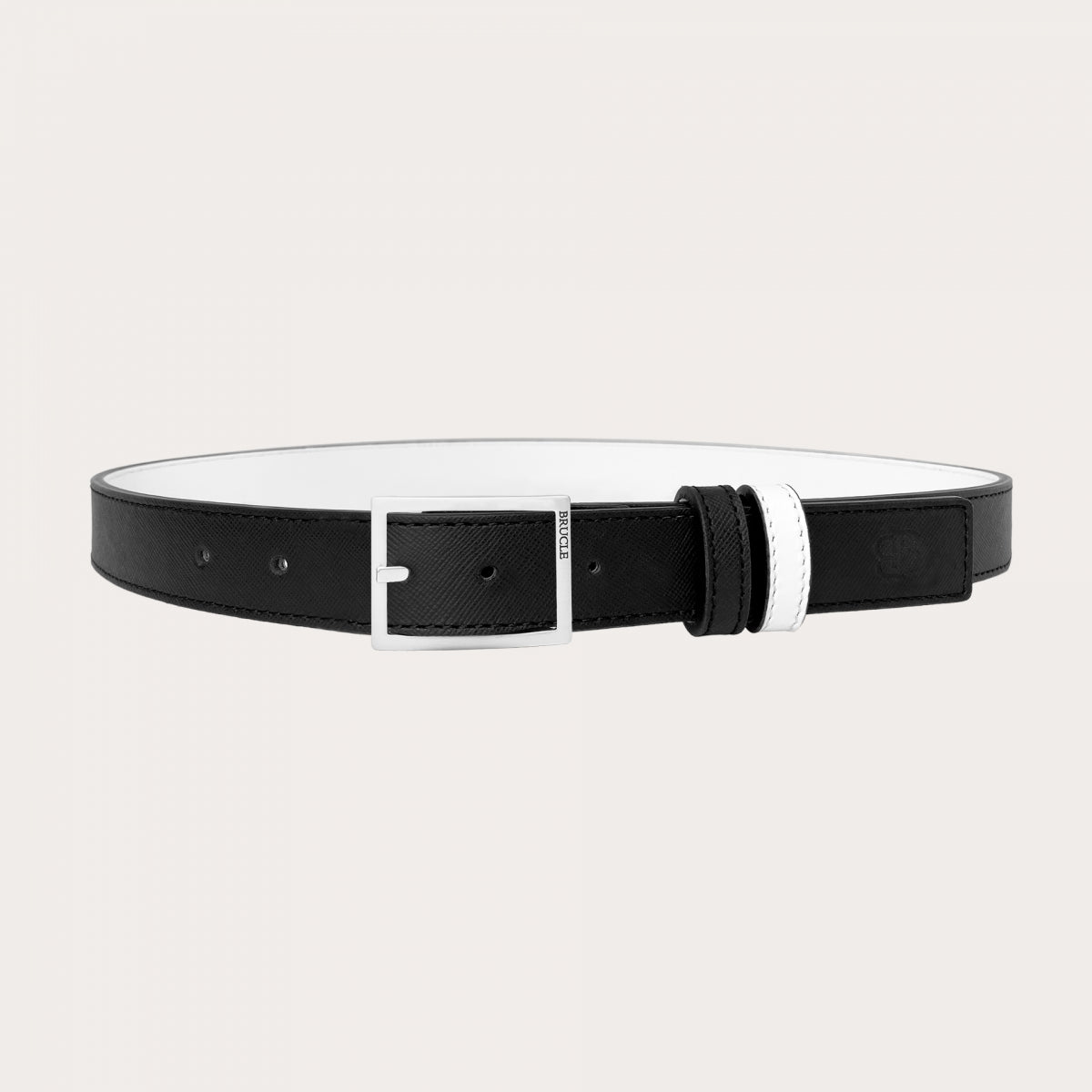 Reversible belt in black saffiano and white leather