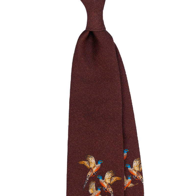 Birds Pattern Printed Wool Tie - Brown                                                      SKU: SC.PW.001