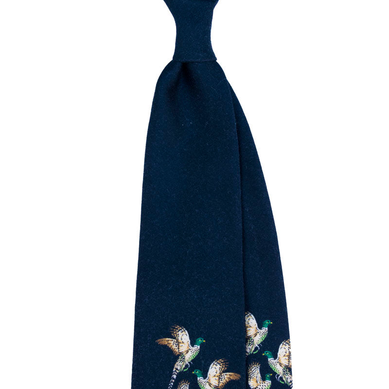 Birds Pattern Printed Wool Tie - Navy                                                      SKU: SC.PW.002