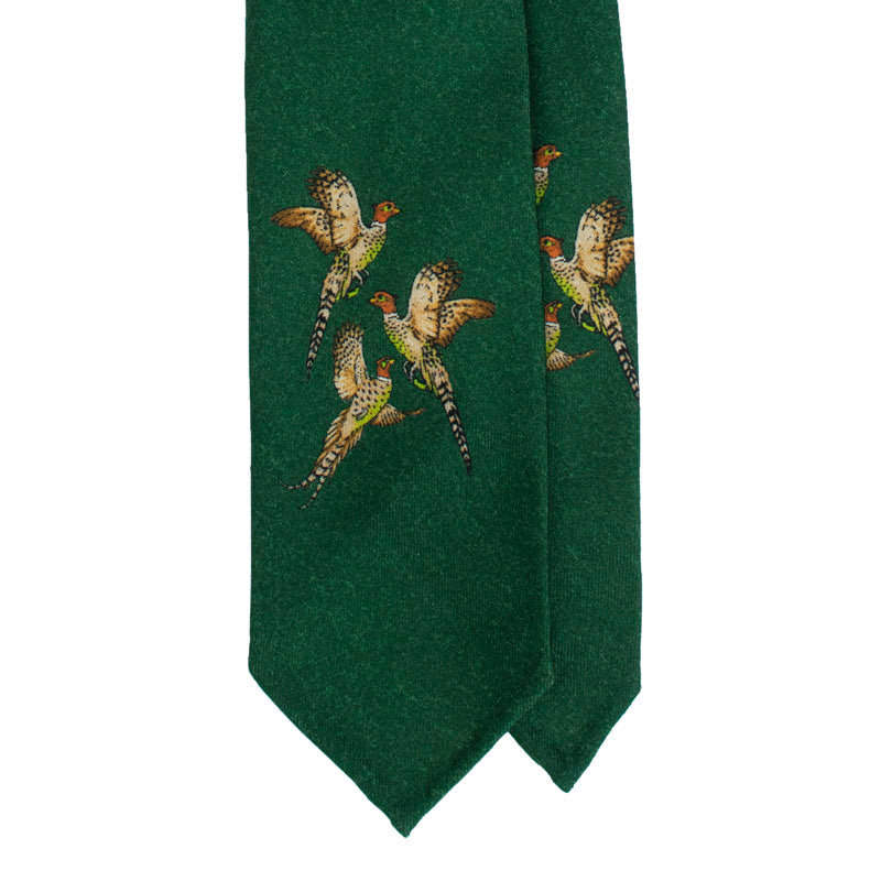 Birds Pattern Printed Wool Tie - Green                                                      SKU: SC.PW.003