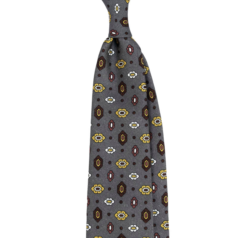 Diamond Pattern Printed Wool Tie - Grey                                                              SKU: SC.PW.008