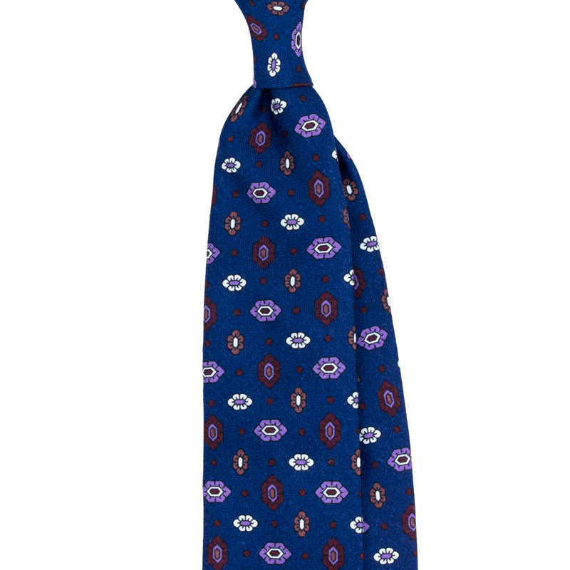 Diamond Pattern Printed Wool Tie - Navy                                                              SKU: SC.PW.009