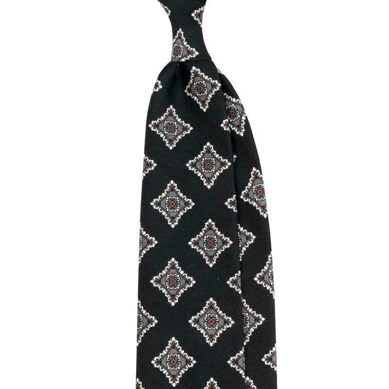 Medallion Pattern Printed Wool Tie - Black                                                              SKU: SC.PW.010