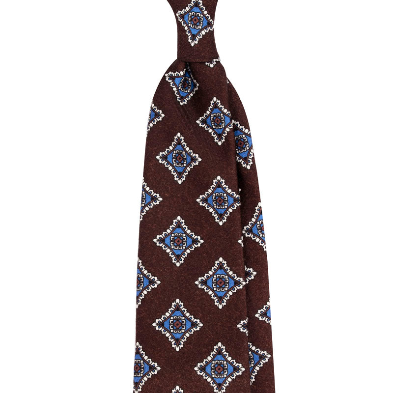 Medallion Pattern Printed Wool Tie - Burgundy                                                              SKU: SC.PW.011