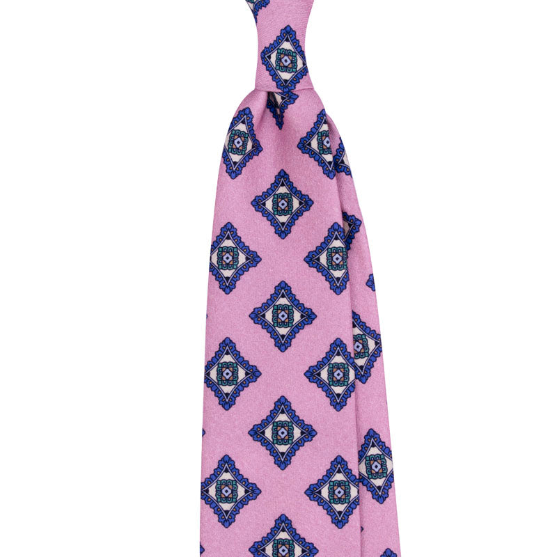 Medallion Pattern Printed Wool Tie - Pink                                                              SKU: SC.PW.012