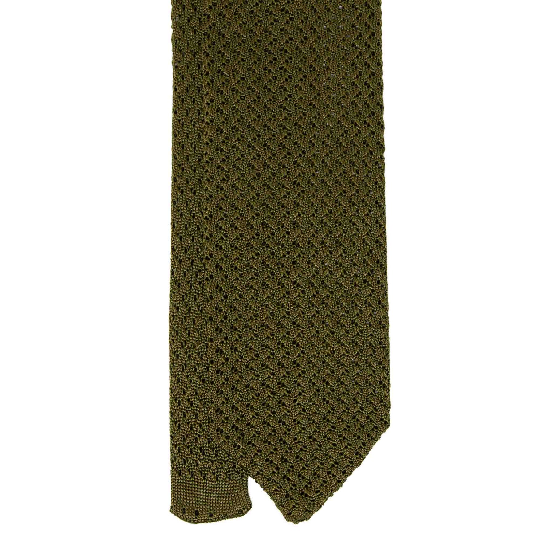 Moss Green Hazelnut V Point Knitted Tie Serà Fine Silk