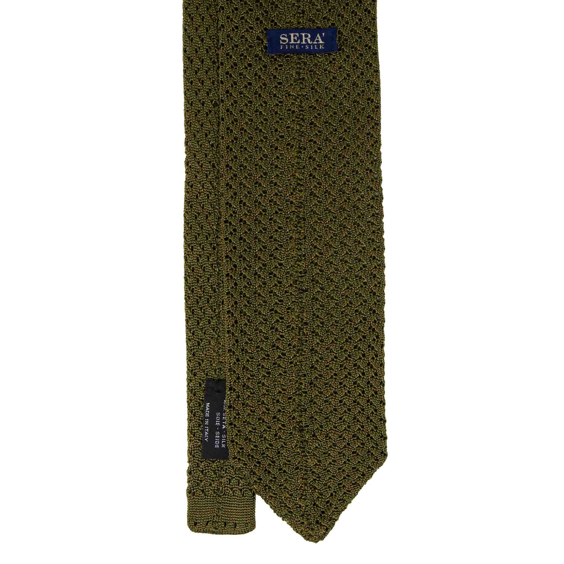 Moss Green Hazelnut V Point Knitted Tie Serà Fine Silk