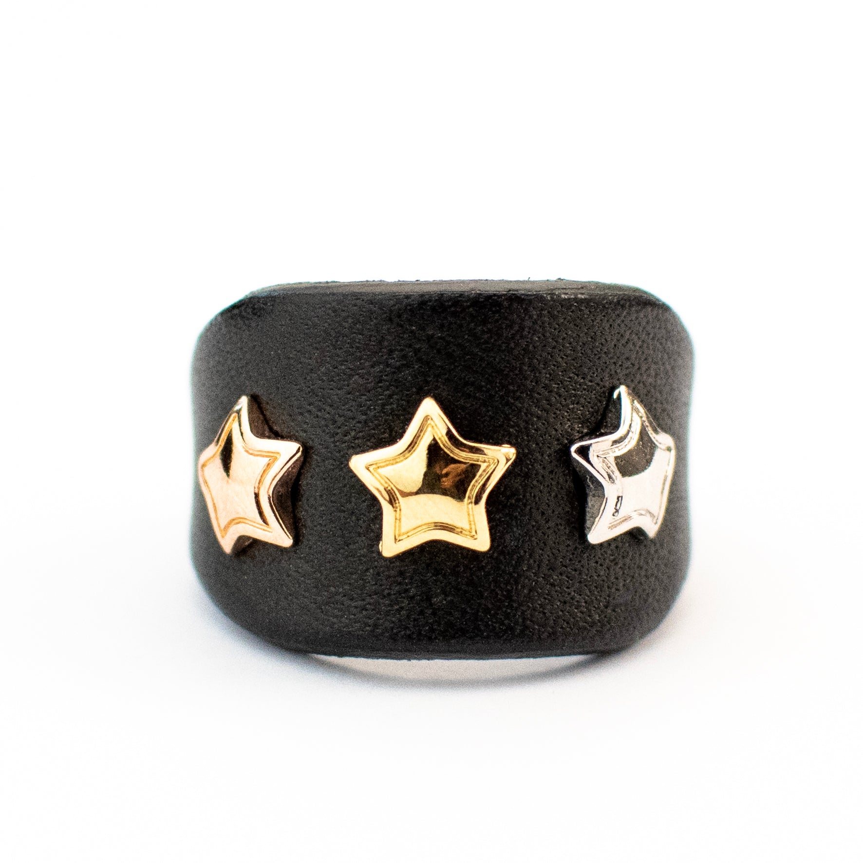 STELLINA MIA RING BLACK LEATHER BRASS-PALLADIUM-YELLOW GOLD-ROSE GOLD