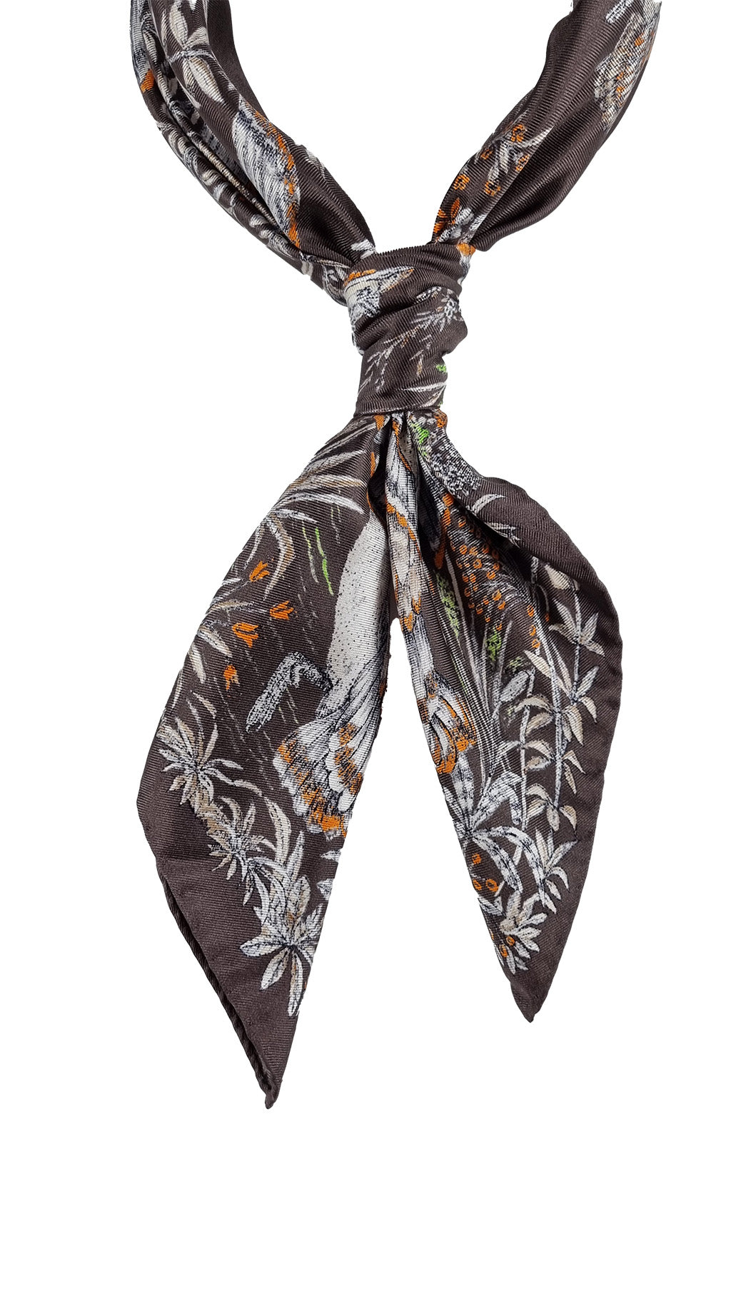 Silk neck foulard 70 x 70 ducks - brown