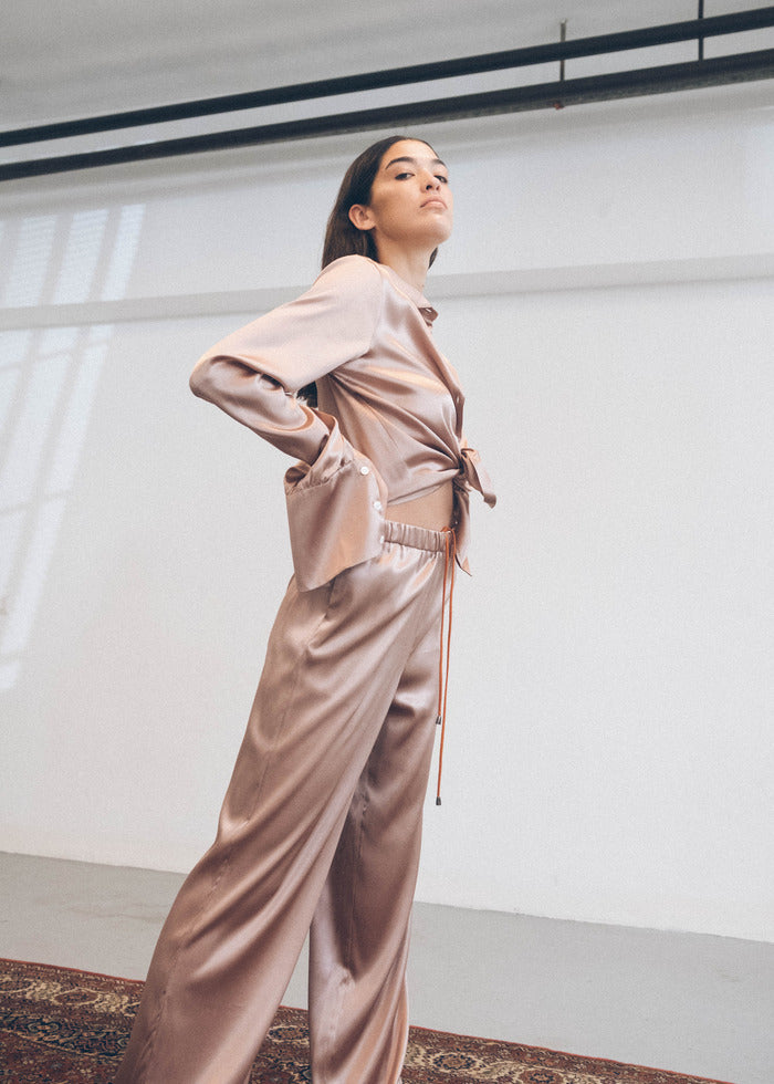 Silk trousers with elastic waist